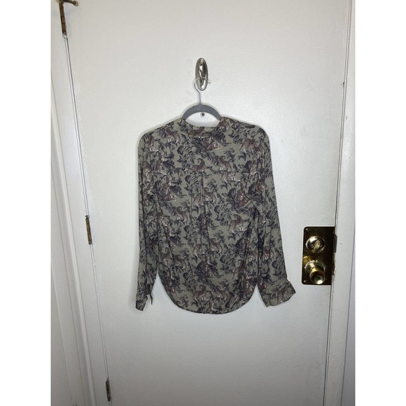 L'AGENCE Womens Top Size Small Olive Animal Print Viscose Blouse Button Up - Picture 4 of 9